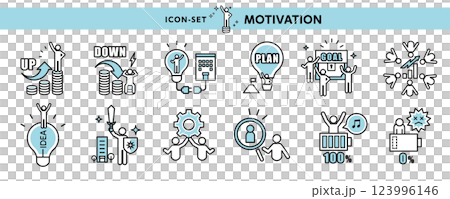 ビジネスシーンのアイコン・イラスト素材　〜やる気と成果、目標達成や人材育成などのピクトグラム〜 123996146