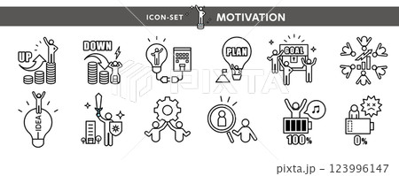 ビジネスシーンのアイコン・イラスト素材　〜やる気と成果、目標達成や人材育成などのピクトグラム〜 123996147