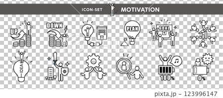 ビジネスシーンのアイコン・イラスト素材　〜やる気と成果、目標達成や人材育成などのピクトグラム〜 123996147
