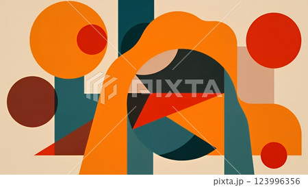 鮮やかな色彩の幾重にも重なる形抽象的な幾何学的構図 123996356