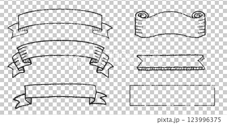 A rough ribbon set drawn in pencil - Stylish hand-drawn illustrations with a warm feel 123996375