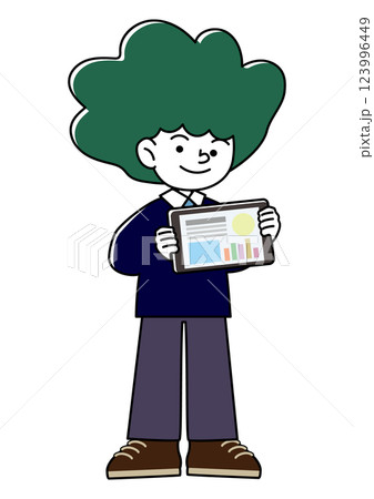 嬉しそうにタブレット端末を持つ生徒のベクターイラスト 嬉しそうにタブレット端末を持つ生徒のベクターイラスト 123996449