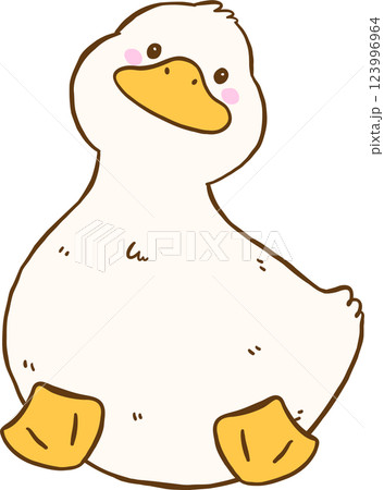 Cute Cartoon White Duck Front Sitting Hand Drawn Doodle Cute Cartoon White Duck Front Sitting Hand Drawn Doodle 123996964