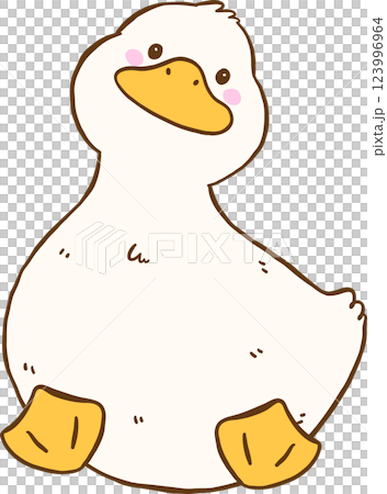 Cute Cartoon White Duck Front Sitting Hand Drawn Doodle 123996964