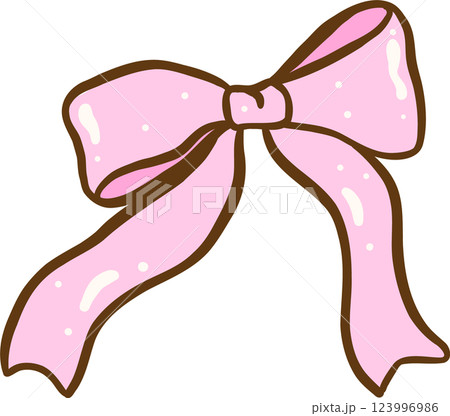 Cute Pink Ribbon Bow Hand Drawn 123996986