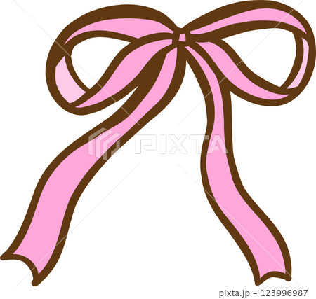 Cute Pink Ribbon Bow Hand Drawn Decorative 123996987