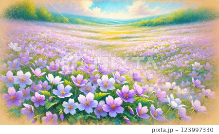 すみれ畑(パステル画 すみれ畑(パステル画 123997330