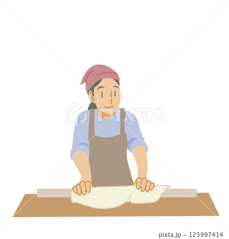 めん棒でそば生地を伸ばす女性 123997414