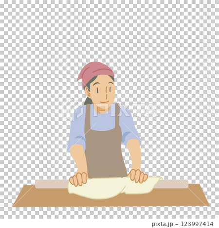 めん棒でそば生地を伸ばす女性 123997414