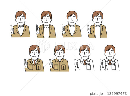 イラスト素材:ジャケット、作業着、白衣を着た40から50代男性のシンプルな線画イラスト イラスト素材:ジャケット、作業着、白衣を着た40から50代男性のシンプルな線画イラスト 123997478