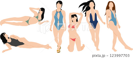 ポーズをとる水着を着た女性のイラストセット 123997703
