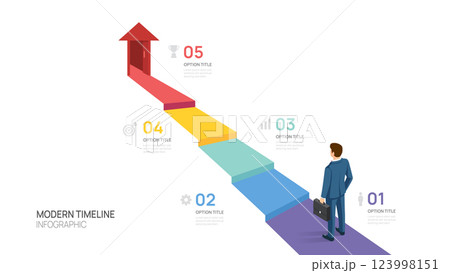 Business success infographic with arrow isometric 5 steps, career growth, and achievement concept, vector. Business success infographic with arrow isometric 5 steps, career growth, and achievement concept, vector. 123998151