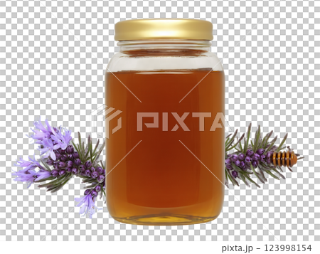 Heather Honey (Calluna vulgaris) Dark, rich amber honey with a strong flavor, paired with the purple flowers of the heather 123998154