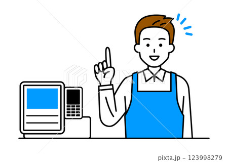 レジカウンターで説明する男性の店員 123998279