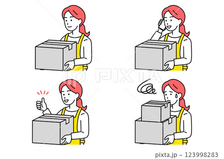 荷物を運ぶ女性の店員　セット 123998283