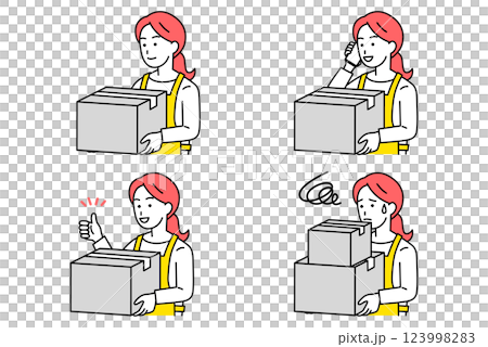 荷物を運ぶ女性の店員　セット 123998283