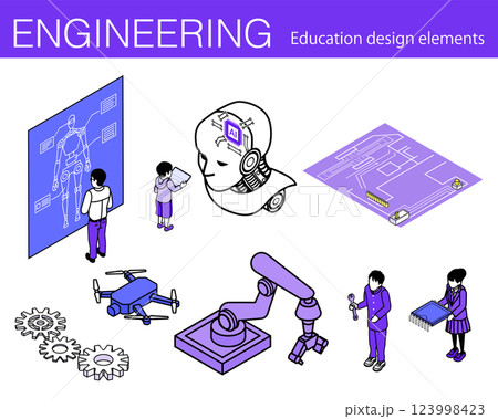 未来教育　工学のデザイン素材セット 123998423