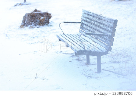 雪に埋もれたベンチ 雪に埋もれたベンチ 123998706