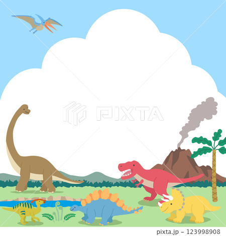 恐竜時代の情景フレーム　正方形 123998908