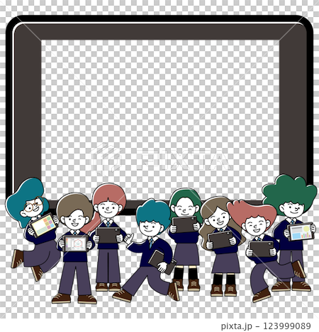 Vector illustration of ICT education where students are learning on tablets 123999089