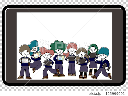 Vector illustration of ICT education where students are learning on tablets Vector illustration of ICT education where students are learning on tablets 123999091