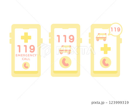 緊急通報　119　スマートフォン　イラストセット 123999319