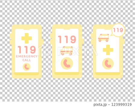 緊急通報　119　スマートフォン　イラストセット 123999319