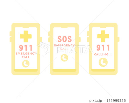 緊急通報 911 スマートフォン イラストセット 緊急通報 911 スマートフォン イラストセット 123999326