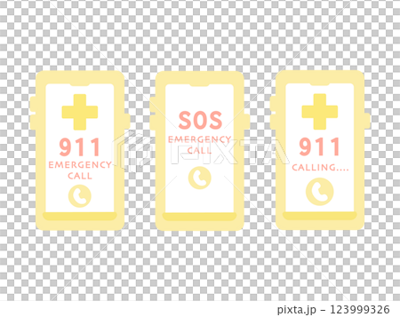 緊急通報 911 スマートフォン イラストセット 緊急通報 911 スマートフォン イラストセット 123999326