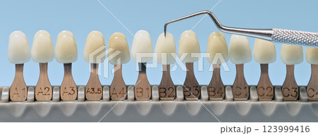 Tooth shade guide with dental scaler tool Tooth shade guide with dental scaler tool 123999416