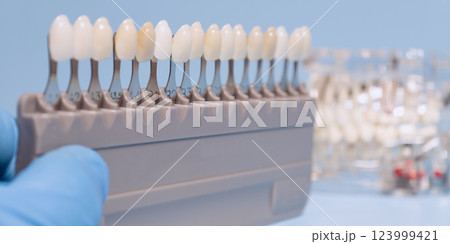 Dental shade guide for tooth color matching 123999421