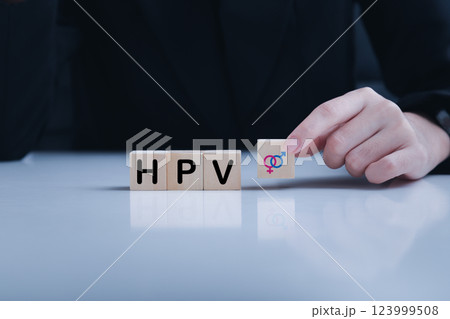 HPV (Human Papillomavirus) can be spread in many ways, but it is most commonly spread through sexual contact. cervical cancer. Woman health concept. HPV (Human Papillomavirus) can be spread in many ways, but it is most commonly spread through sexual contact. cervical cancer. Woman health concept. 123999508