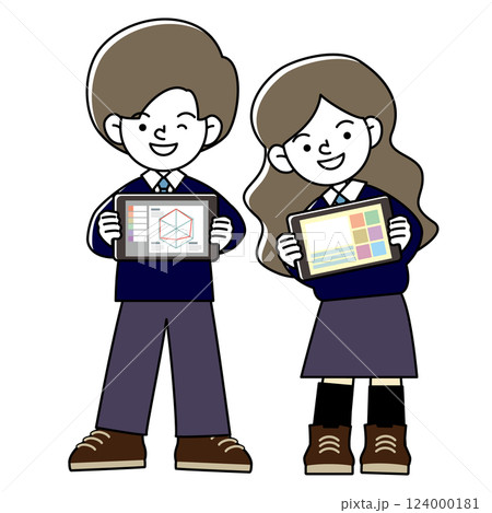 タブレット学習を楽しむ生徒のベクターイラストセット 124000181