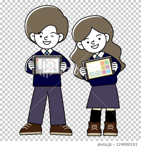 タブレット学習を楽しむ生徒のベクターイラストセット 124000181