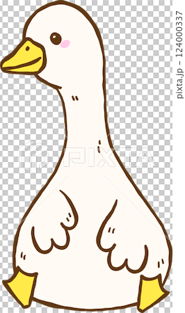 Cute Silly Goose Sitting Cartoon Hand Drawn Doodle 124000337