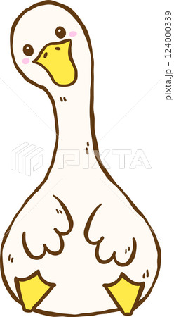 Cute Silly Goose Front sitting Cartoon Hand Drawn Doodle 124000339