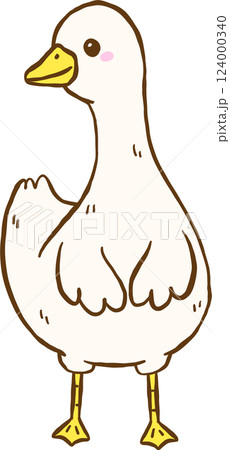 Cute Silly Goose Standing Cartoon Hand Drawn Doodle 124000340