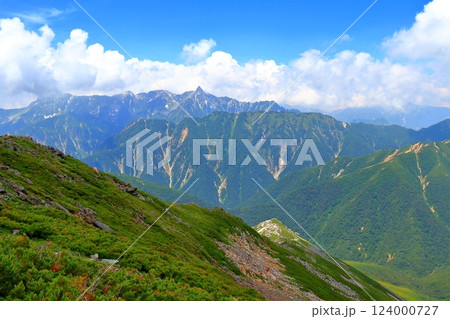 常念岳から見る夏の北アルプス 124000727