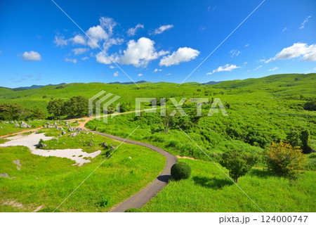 中国地方・秋吉台・秋吉台展望台から眺める、周囲に広がるカルスト台地の風景・山口県美弥市 中国地方・秋吉台・秋吉台展望台から眺める、周囲に広がるカルスト台地の風景・山口県美弥市 124000747