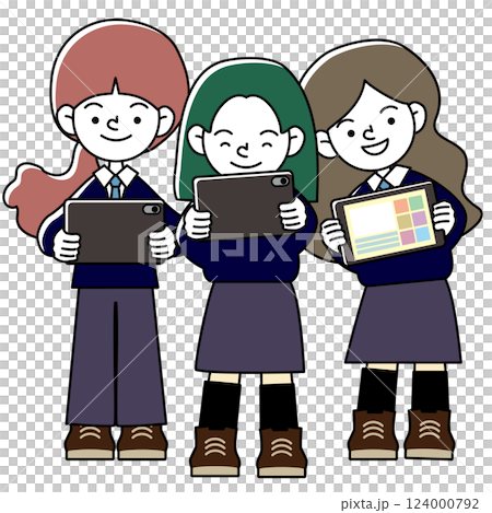 學生享受平板電腦學習的向量插圖 124000792