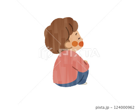 笑顔で座っている子ども-ガッシュ 124000962