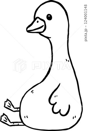 Cute Silly Goose Outline Sitting Fat Cartoon Hand Drawn Doodle 124001148