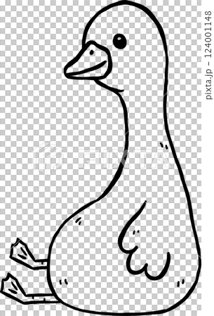 Cute Silly Goose Outline Sitting Fat Cartoon Hand Drawn Doodle 124001148