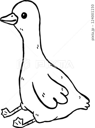 Cute Silly Goose Outline Funny Sitting Cartoon Hand Drawn Doodle 124001150