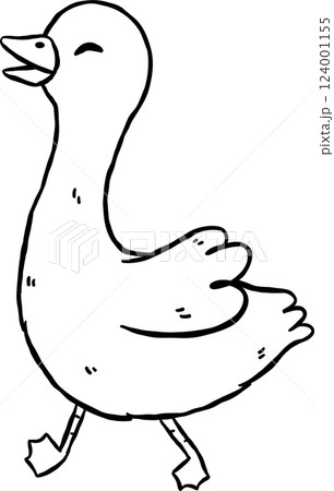 Cute Silly Goose Outline Happy Cartoon Hand Drawn Doodle 124001155