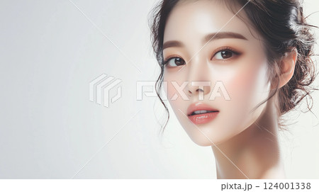 美肌の若くて綺麗なアジア人女性モデルの美容ポートレート。女優のような目鼻立ちのくっきりした美女。 124001338