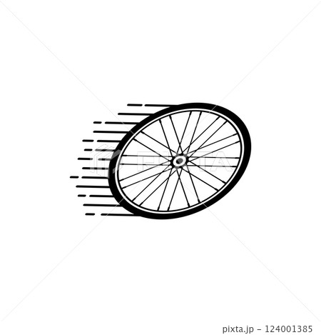 Fast bike wheel icon with speed symbol. Isolated vector illustration on white background. 124001385