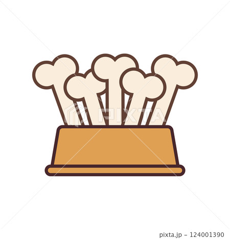 Dog food bowl icon with bones. Vector illustration. Isolated on white background. 124001390