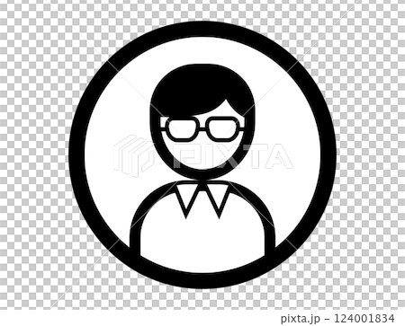 メガネをかけた人の丸いシンプルなモノクロイラストアイコン メガネをかけた人の丸いシンプルなモノクロイラストアイコン 124001834