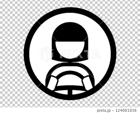 一個人握著汽車方向盤的圓形簡單單色插圖圖標 一個人握著汽車方向盤的圓形簡單單色插圖圖標 124001838